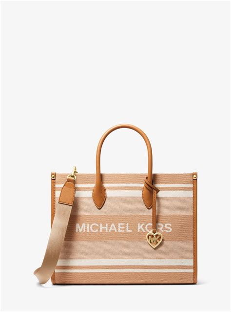 michael kors mirella medium striped cotton canvas tote bag|Mirella Medium Signature Logo Tote Bag .